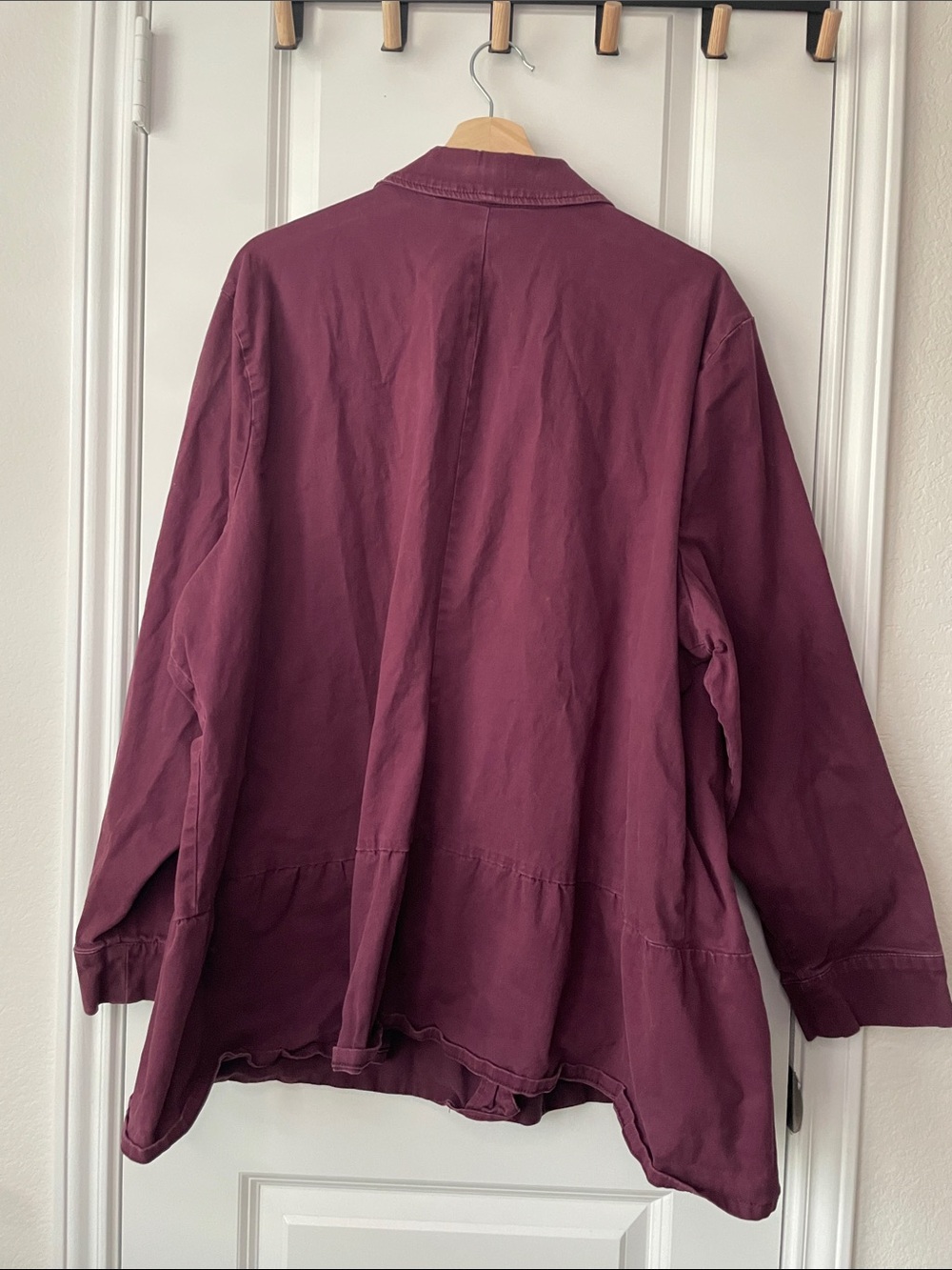 Lane Bryant Plum Button-Front Jacket, Ruffle Bottom - Picture 3 of 8